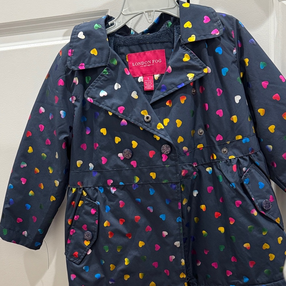 London Fog Kids Heart Print Raincoat - Navy Multicolor size 5